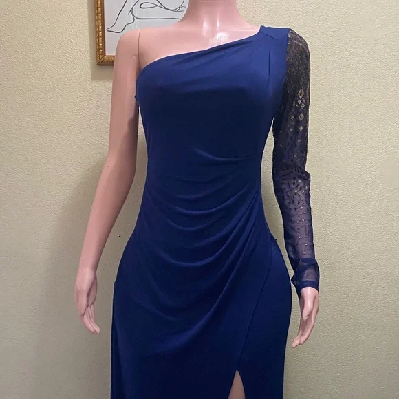 bcbgmaxazria royal blue dress BCBG Max Azria Viviane Blue Beaded Collar Halter Evening Dress Formal –  Queen City Resale main image 0